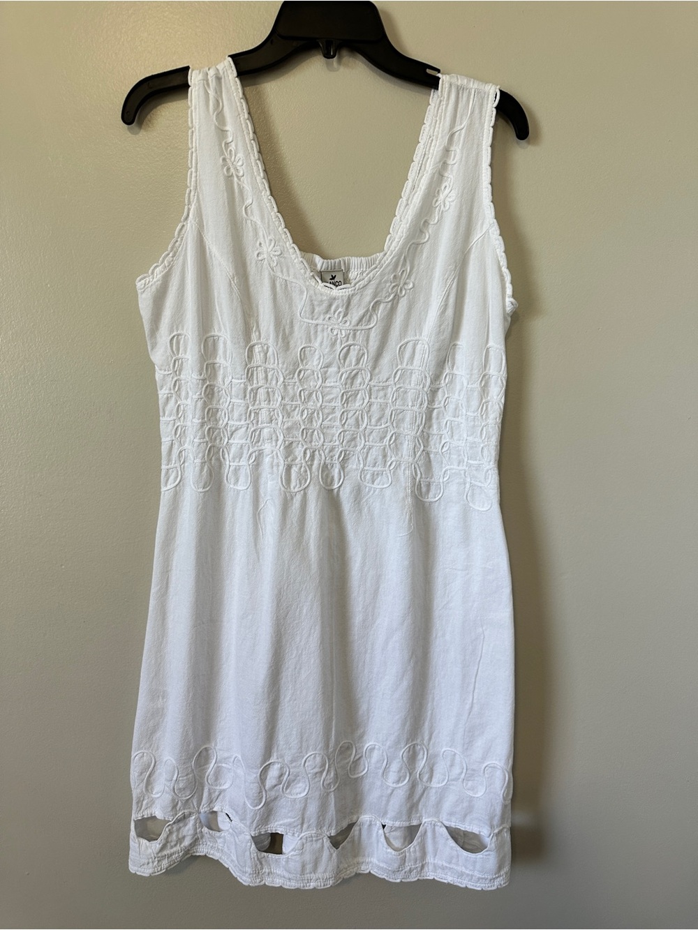 Blanco by Nature White Embroidered Sleeveless V Neck Cotton Dress NWOT Medium